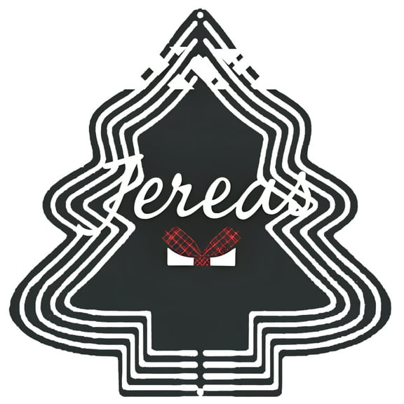 Stylish Metal Hanging Christmas Tree Wind Spinner - Concentric White Lines with ' Peredas ' in Cursive Red & White Checkered Base for Garden Decor