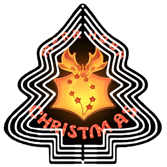 Stylish Metal Hanging Christmas Tree Wind Spinner - Decorative Garden Ornament with Glowing Star Ornament & Flame Design