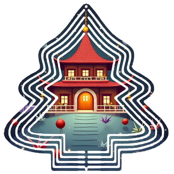 Stylish Metal Hanging Christmas Tree Wind Spinner - Decorative Labyrinth Pattern Design for Festive Yard & Garden Decor