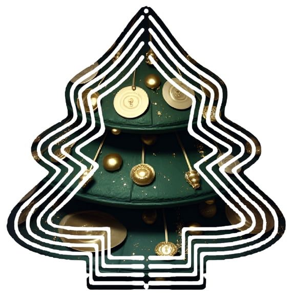 Stylish Metal Hanging Christmas Tree Wind Spinner - Elegant Concentric Line Design with Golden Ornaments for Garden Decor