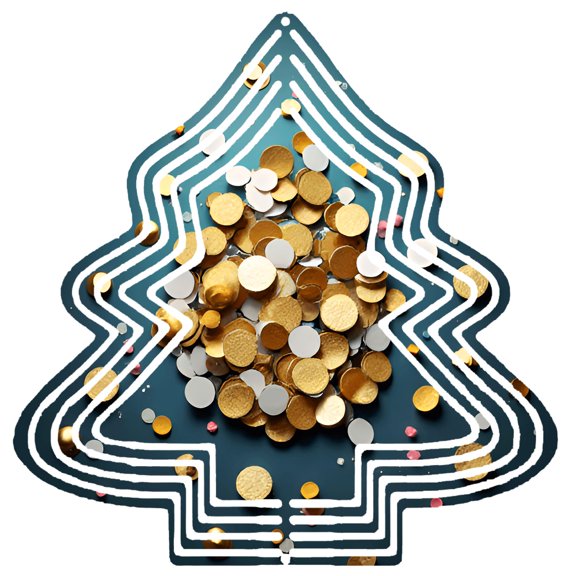 Stylish Metal Hanging Christmas Tree Wind Spinner - Elegant Concentric Lines with Gold & White Discs for Festive Garden Decor