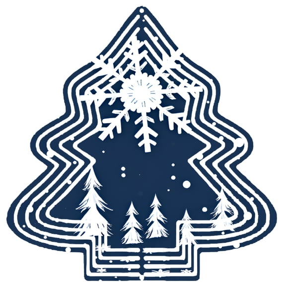 Stylish Metal Hanging Christmas Tree Wind Spinner - Elegant Snowflake Top & Snow - Covered Trees Design for Festive Yard Decor