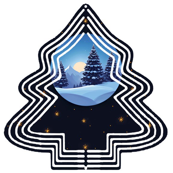 Stylish Metal Hanging Christmas Tree Wind Spinner - Festive Design with Circular Window & Winter Landscape for Garden Decor