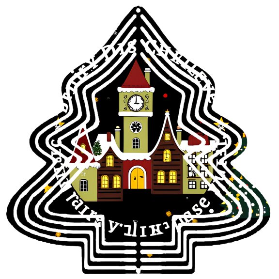 Stylish Metal Hanging Christmas Tree Wind Spinner - Festive Design with Clock Tower Snowy Roof and Vibrant Colors for Garden Decor