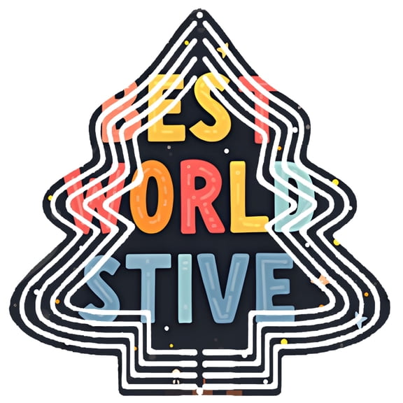 Stylish Metal Hanging Christmas Tree Wind Spinner - Festive Design with Concentric Circles & Colorful ' YES WORLD STIVE ' Letters for Garden Decor