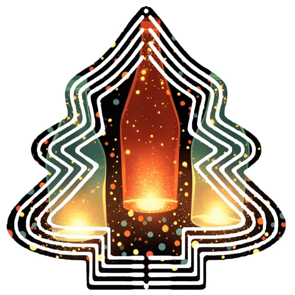 Stylish Metal Hanging Christmas Tree Wind Spinner - Festive Design with Illuminated Bottle Center Perfect for Yard & Garden Decor