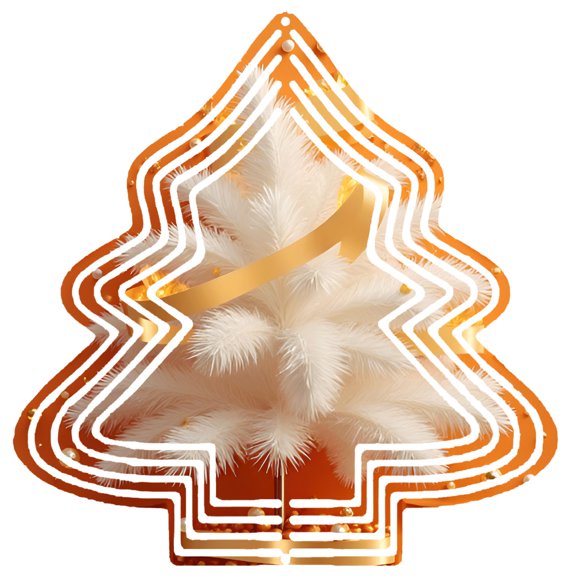 Stylish Metal Hanging Christmas Tree Wind Spinner - Festive Design with Orange Rings Fluffy Pine Golden Ribbon for Garden Decor