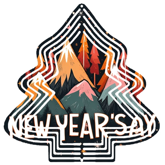 Stylish Metal Hanging Christmas Tree Wind Spinner - Festive Design with Snow - Capped Mountains & Pine Trees for Garden Decor