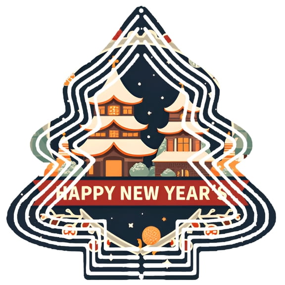 Stylish Metal Hanging Christmas Tree Wind Spinner - Festive East Asian Pagoda Design with Snowflakes & Ornaments for Garden Decor