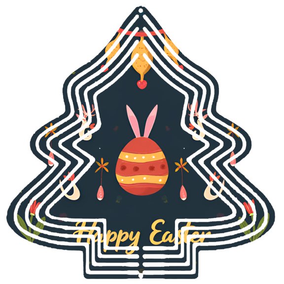 Stylish Metal Hanging Christmas Tree Wind Spinner - Festive Easter Design with Colorful Ornaments Flowers Ears for Garden Decor