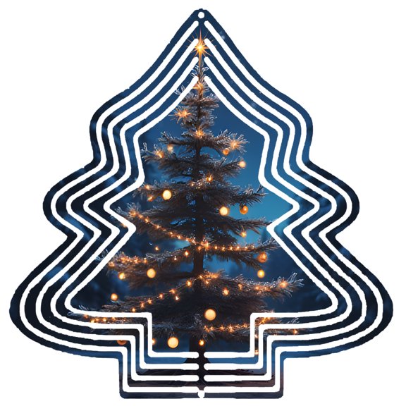 Stylish Metal Hanging Christmas Tree Wind Spinner - Festive Garden Decor with Concentric Circles & Warm Glow Design for Holiday Cheer