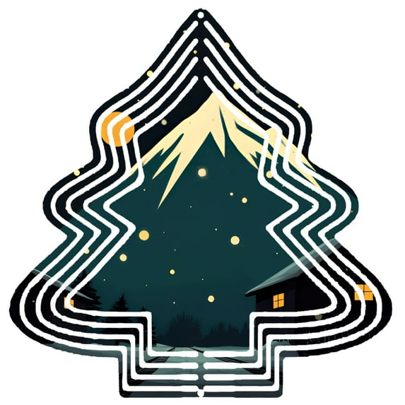 Stylish Metal Hanging Christmas Tree Wind Spinner - Festive Garden Decor with Concentric Lines & Starry Night Design for Yard