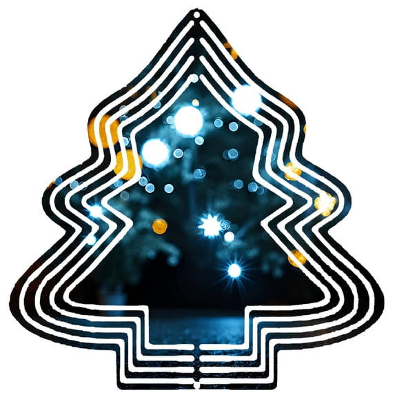 Stylish Metal Hanging Christmas Tree Wind Spinner - Festive Garden Decoration with Glowing Concentric Circles & Colorful Bokeh Lights