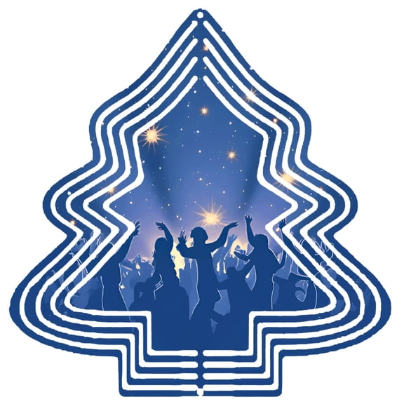 Stylish Metal Hanging Christmas Tree Wind Spinner - Festive Garden Decoration with Layered Design & Silhouetted Dancers for Yard