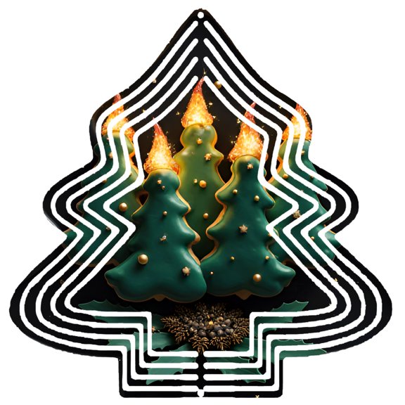 Stylish Metal Hanging Christmas Tree Wind Spinner - Festive Green & Gold Design with Candle Toppers for Garden & Yard Decor