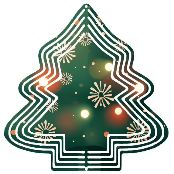 Stylish Metal Hanging Christmas Tree Wind Spinner - Festive Green with White & Orange Star Patterns Modern Garden Decor for Yard