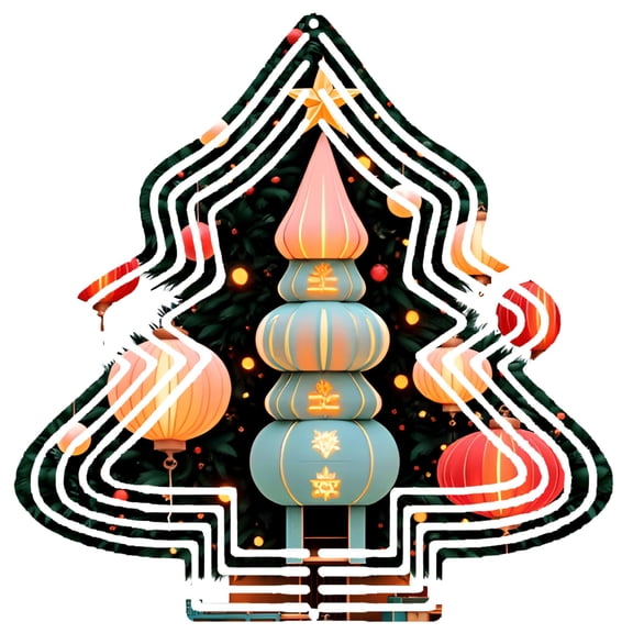 Stylish Metal Hanging Christmas Tree Wind Spinner - Festive Pagoda Design with Colorful Ornaments for Garden & Yard Decor