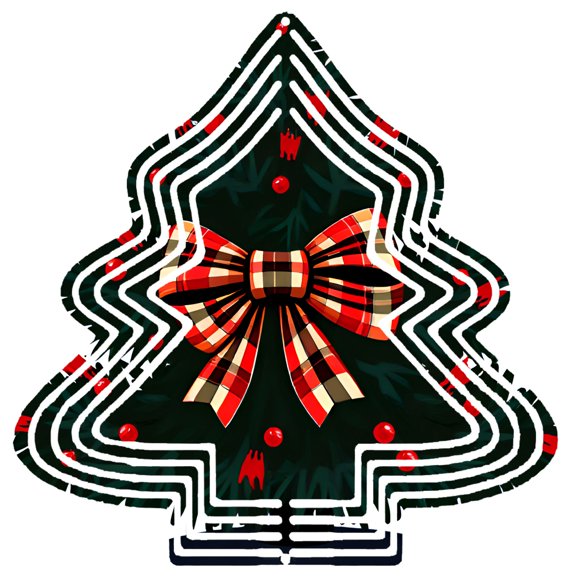 Stylish Metal Hanging Christmas Tree Wind Spinner - Festive Pine Pattern Checkered Bow & Red Ornaments for Garden Decor