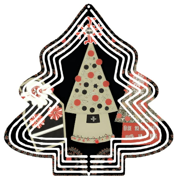 Stylish Metal Hanging Christmas Tree Wind Spinner - Festive Red & Black Ornaments Intricate Patterns Perfect for Yard & Garden Decor