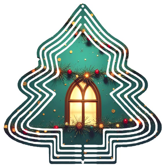 Stylish Metal Hanging Christmas Tree Wind Spinner - Festive Triangular Design with Ornaments & Warm Glow for Garden Decor