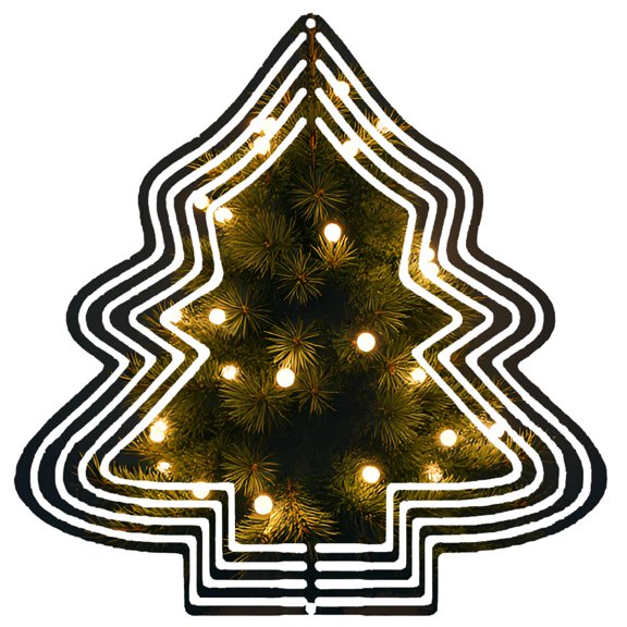 Stylish Metal Hanging Christmas Tree Wind Spinner - Geometric Layered Design with Glowing Lights for Festive Yard & Garden Decor