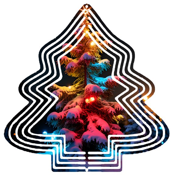 Stylish Metal Hanging Christmas Tree Wind Spinner - Geometric White Line Design for Festive Yard & Garden Decor Colorful & Magical