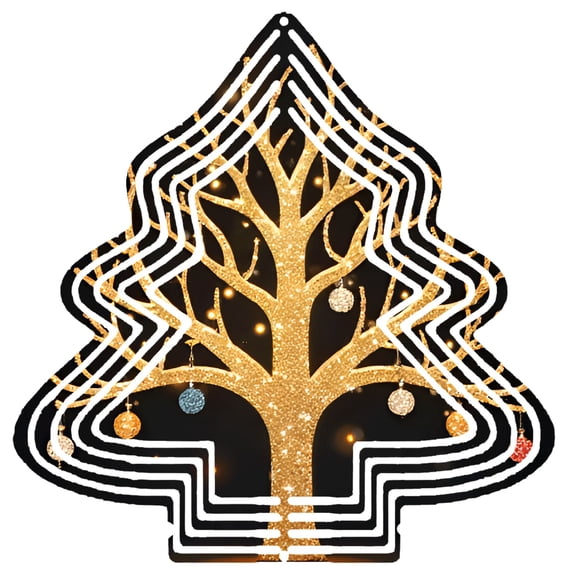 Stylish Metal Hanging Christmas Tree Wind Spinner - Golden Design with Colorful Ornaments Pattern for Garden Decor