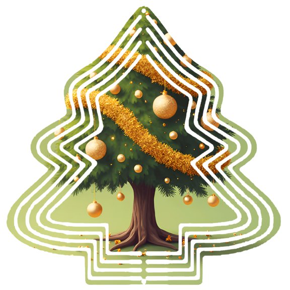 Stylish Metal Hanging Christmas Tree Wind Spinner - Green Textured Design with Golden Ornaments Perfect for Garden Decor