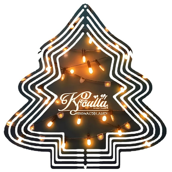 Stylish Metal Hanging Christmas Tree Wind Spinner - Interconnected Lines with Warm Orange Lights - Perfect Garden Decoration