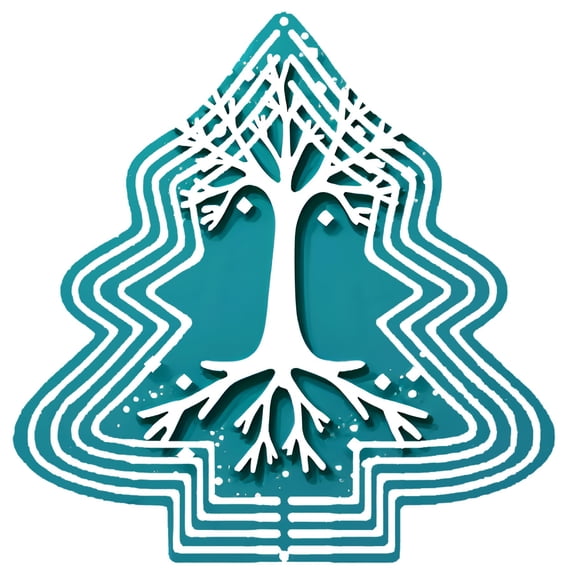 Stylish Metal Hanging Christmas Tree Wind Spinner - Intricate Branch & Root Design Teal Background Perfect for Garden Decor