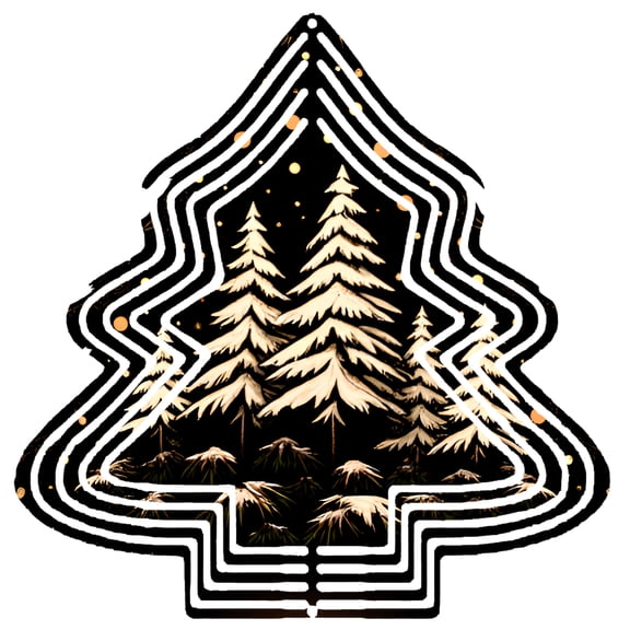 Stylish Metal Hanging Christmas Tree Wind Spinner - Intricate Layered Design with Snow - Covered Pine Trees for Garden Decor