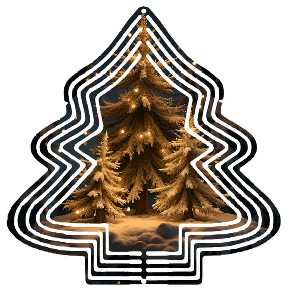 Stylish Metal Hanging Christmas Tree Wind Spinner - Layered Design with Illuminated Pine Trees for Festive Garden Decor
