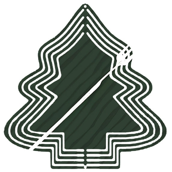 Stylish Metal Hanging Christmas Tree Wind Spinner - Minimalist Design with Concentric Lines & Fork Accent for Garden Decor