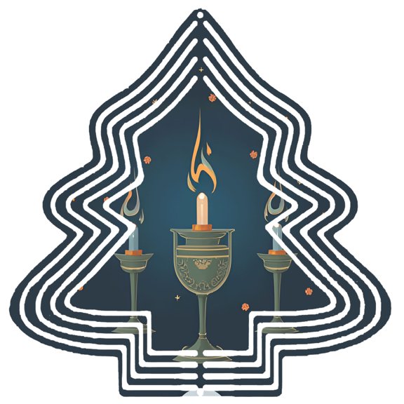 Stylish Metal Hanging Christmas Tree Wind Spinner - Modern Abstract Design with Concentric Lines & Festive Candle Motif for Garden Decor