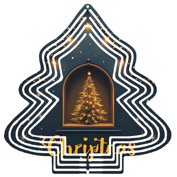 Stylish Metal Hanging Christmas Tree Wind Spinner - Modern Design with Concentric Lines & Glowing Lights for Garden Decor