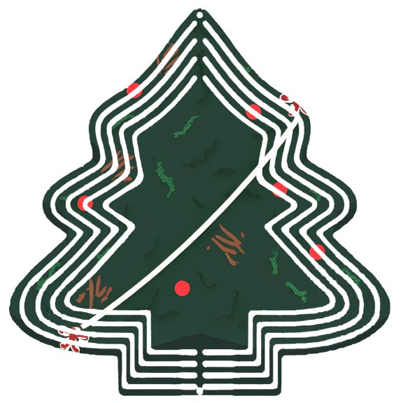 Stylish Metal Hanging Christmas Tree Wind Spinner - Modern Design with Concentric White Lines Festive Red Dots & Abstract Patterns for Garden Decor