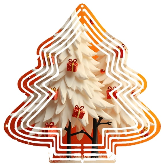Stylish Metal Hanging Christmas Tree Wind Spinner - Modern Design with Fluffy Branches & Red Gift Boxes for Garden Decor