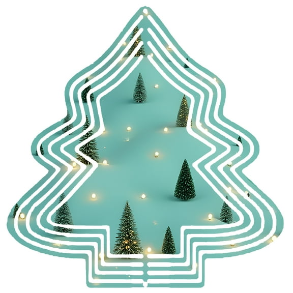Stylish Metal Hanging Christmas Tree Wind Spinner - Modern Design with Snow - Covered Pine Trees & Glowing Lights for Garden Decor