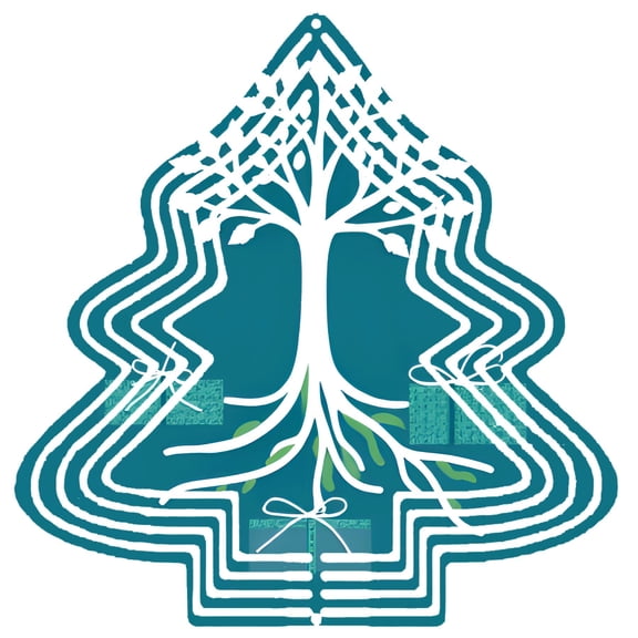 Stylish Metal Hanging Christmas Tree Wind Spinner - Modern Design with White Trunk & Teal Background Perfect for Garden Decor