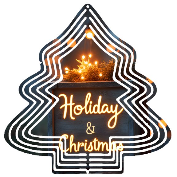 Stylish Metal Hanging Christmas Tree Wind Spinner - Neon Outline Design with Glowing Pine Branches for Yard & Garden Decor