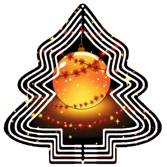 Stylish Metal Hanging Christmas Tree Wind Spinner - Orange Star Pattern Ornament Layered Design for Festive Yard & Garden Decor