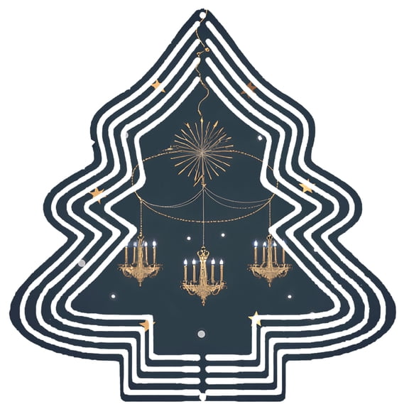 Stylish Metal Hanging Christmas Tree Wind Spinner - Ornate Design with Layered Circles Chandeliers & Star Accents for Garden Decor