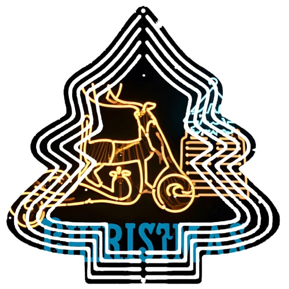 Stylish Metal Hanging Christmas Tree Wind Spinner - Outline Design with Motorcycle Figure Perfect for Yard & Garden Decor