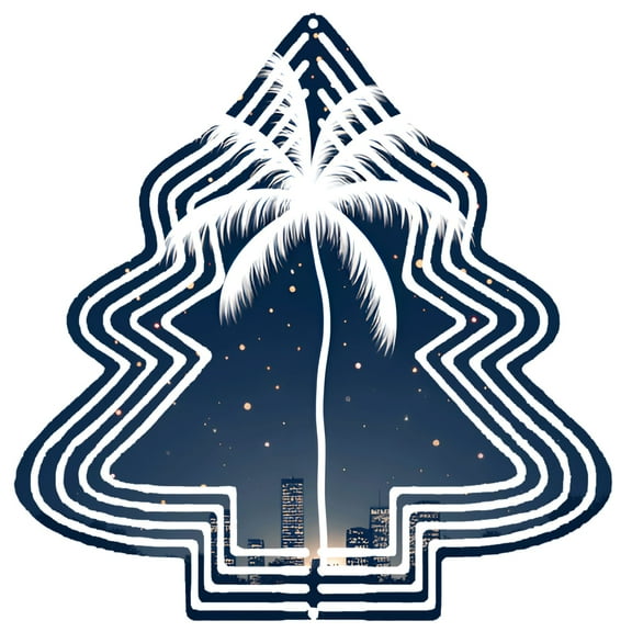 Stylish Metal Hanging Christmas Tree Wind Spinner - Palm Tree Center Concentric Circles Perfect for Yard & Garden Decor