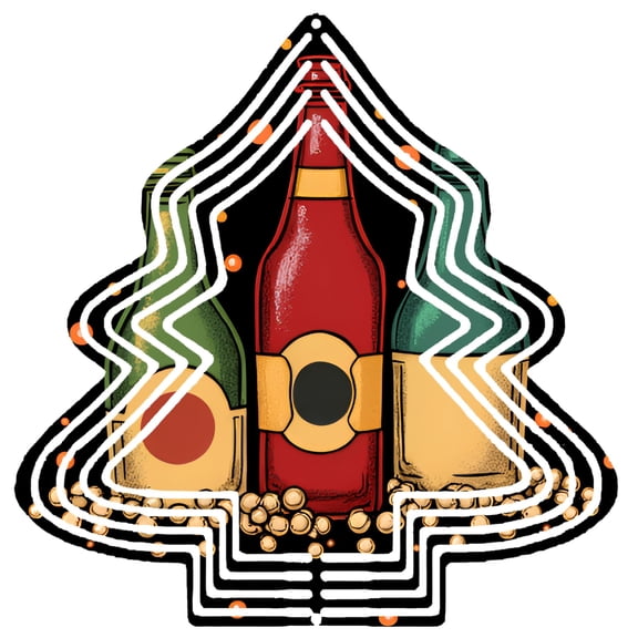 Stylish Metal Hanging Christmas Tree Wind Spinner - Red & Green Bottle Design with White Circles & Orange Dots for Garden Decor