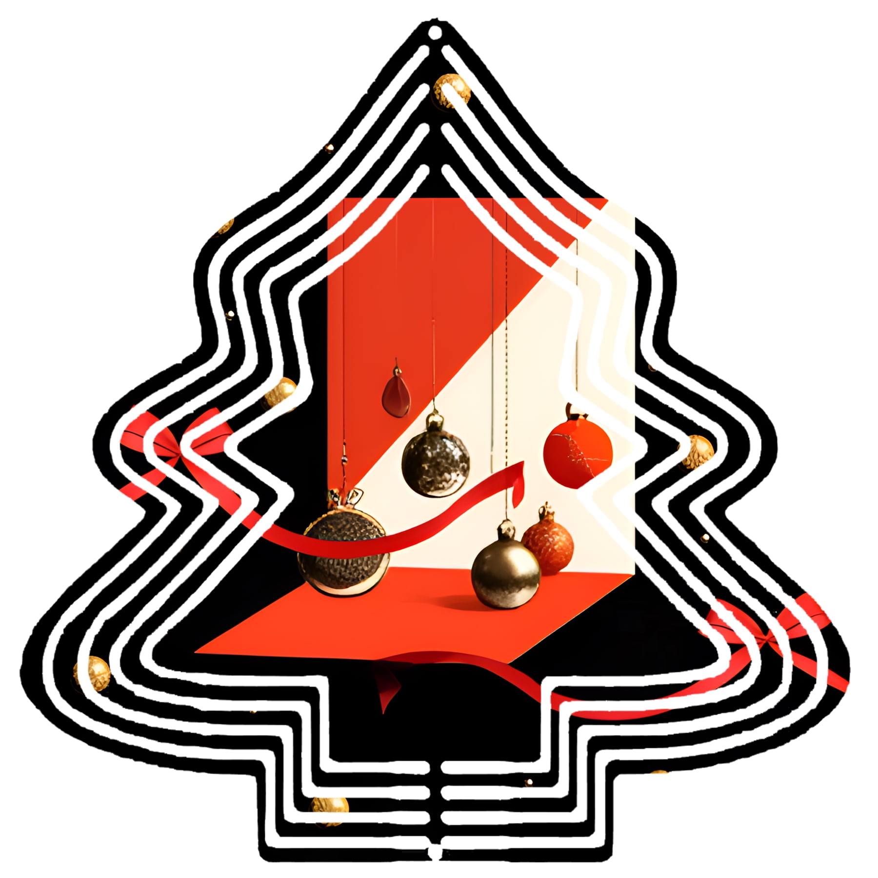 Stylish Metal Hanging Christmas Tree Wind Spinner - Red & White Design ...