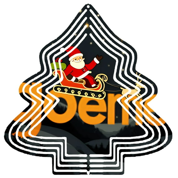 Stylish Metal Hanging Christmas Tree Wind Spinner - Santa Sleigh Design with Concentric Circles Perfect for Yard & Garden Decor