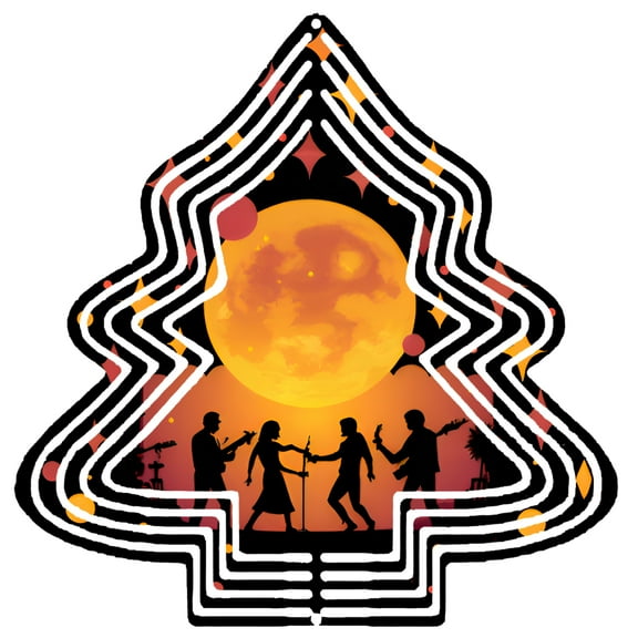 Stylish Metal Hanging Christmas Tree Wind Spinner - Spiral Pattern Design with Silhouetted Dancers Perfect for Yard & Garden Decor