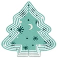 thumbnail image 1 of Stylish Metal Hanging Christmas Tree Wind Spinner - Teal Background with White Concentric Lines Snowflakes Design for Garden Decor, 1 of 7