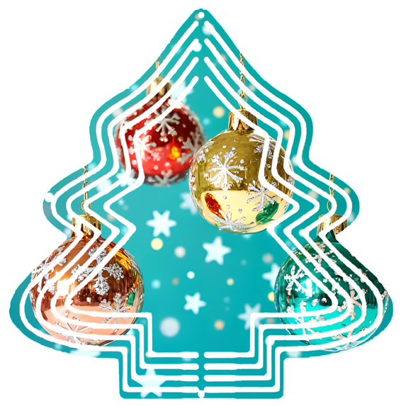 Stylish Metal Hanging Christmas Tree Wind Spinner - Teal Lines with Colorful Ornaments & Snowflake Patterns for Garden Decor
